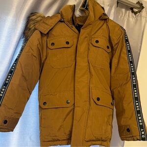 DKNY Kids Brown Puffer Jacket with Fur Trim